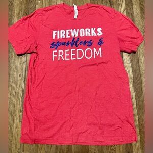 Fireworks Sparkles & Freedom 4th Of July SZ L Red White Blue Holiday Shirt